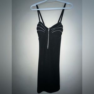 Black mini dress silver zipper details on bust